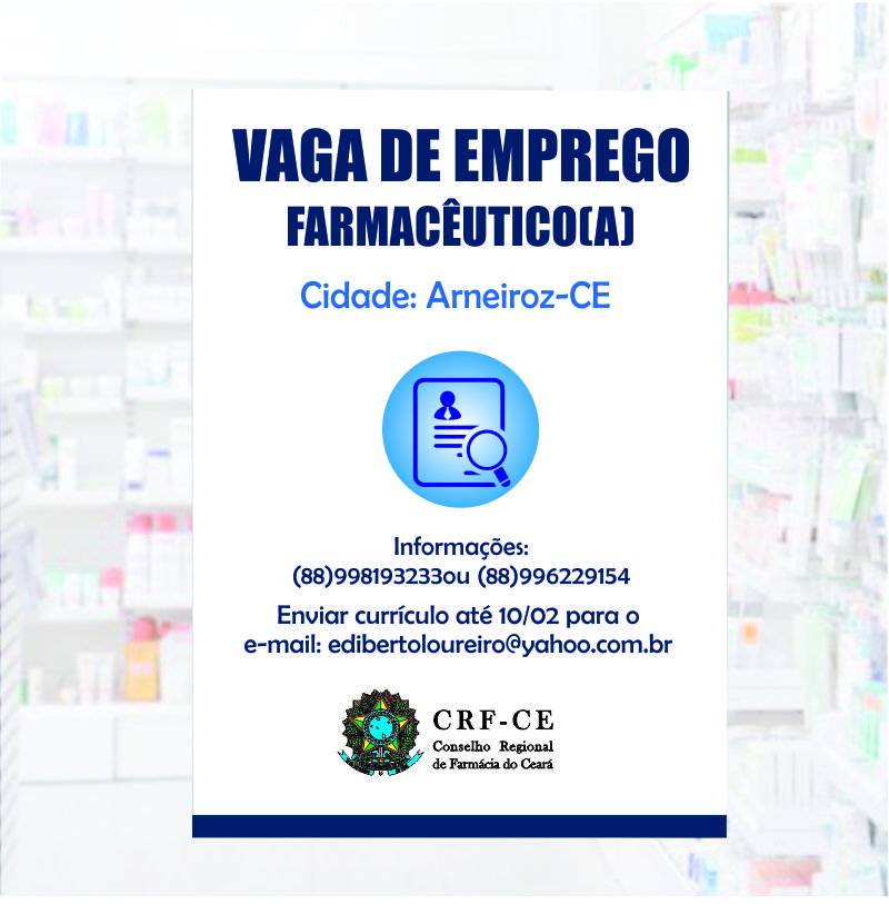 Vaga de Emprego para Farmacêutico(a) em Arneiroz-CE – CRF-CE