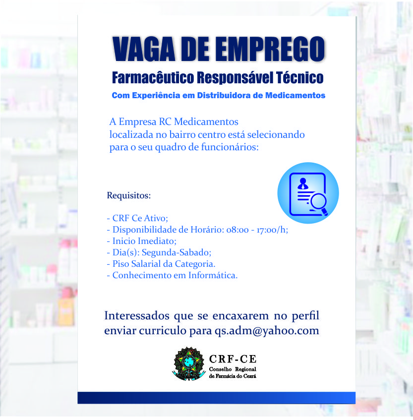 Oportunidade de Emprego para Farmacêuticos em Fortaleza – CRF-CE